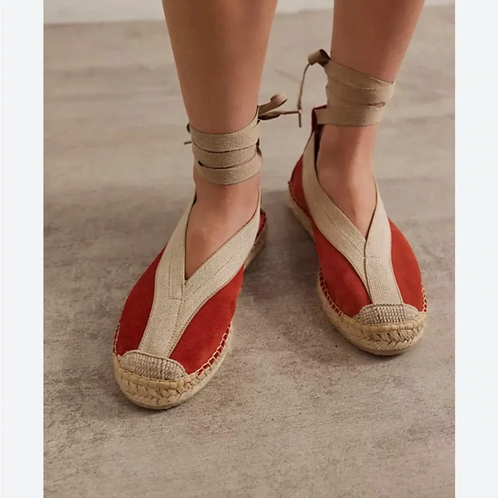 Brand New With Tags Free People Juniper Lace Up Espadrilles Size 39 Rust Orange